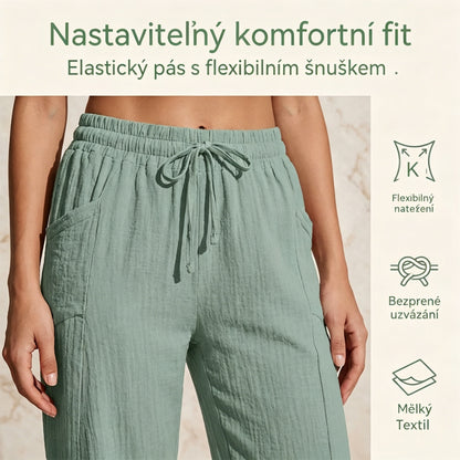 🌸 [S-3XL] Dámské jednobarevné skládané zkrácené kalhoty z bavlny a lnu