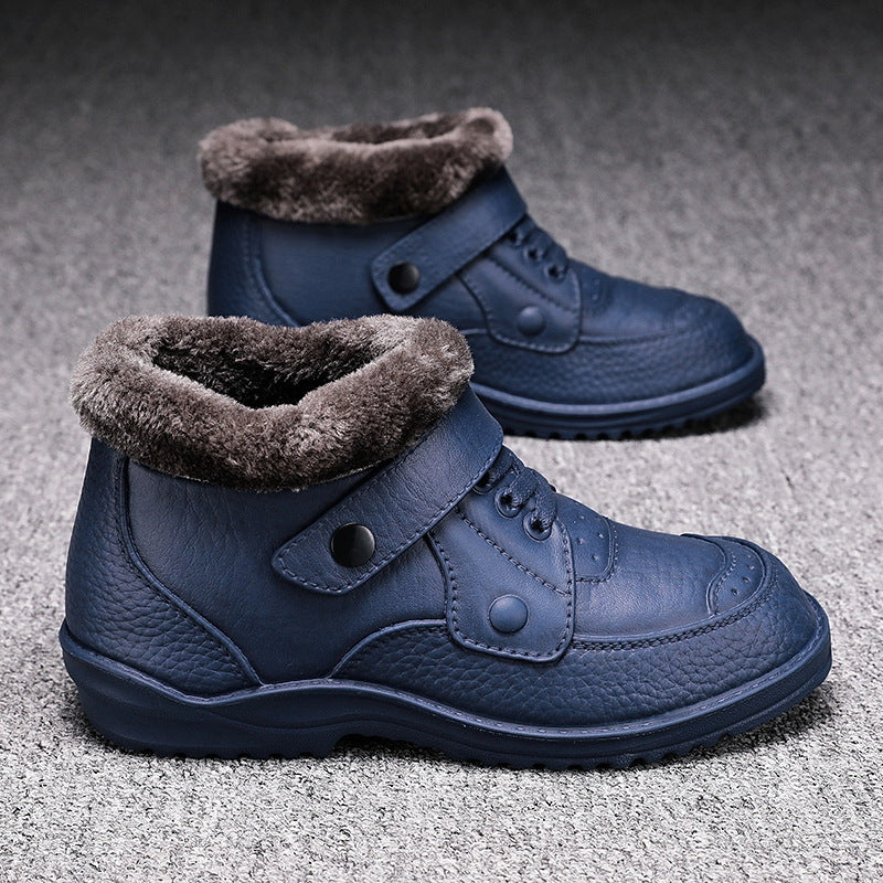 🔥😀Wodoodporne buty męskie na zimę w dużym rozmiarze, wykonane z miękkiej skóry z podszewką z polaru-4155434