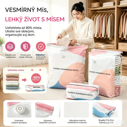 🧳【Sada 5 kusů】💨 Velké kompresní vakuové úložné tašky – bez nutnosti pumpy, nepropustné, ideální pro úsporu místa v kufru i doma ✈️