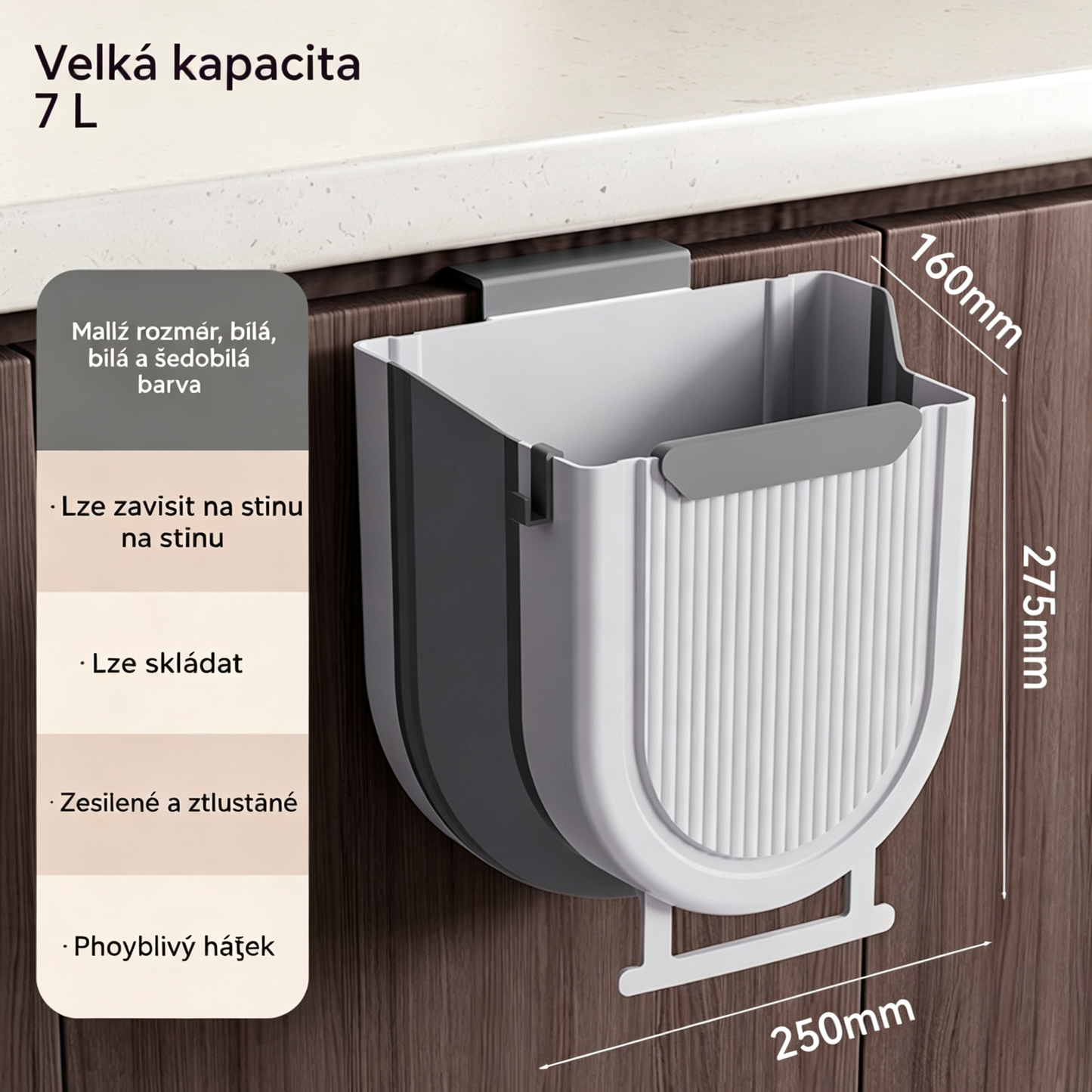 🗑️🚪Skládací závěsný kuchyňský odpadkový koš, závěsný odpadkový koš na dvířka domácích skříněk