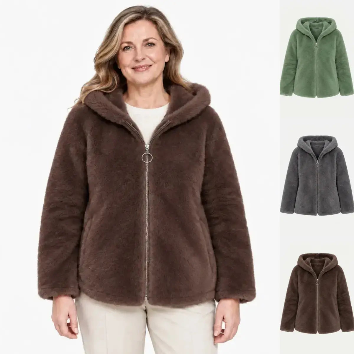 ✨【M-7XL】🔥 Dámská zimní fleecová bunda – silná, oboustranná, s kapucí, zateplená, na zip