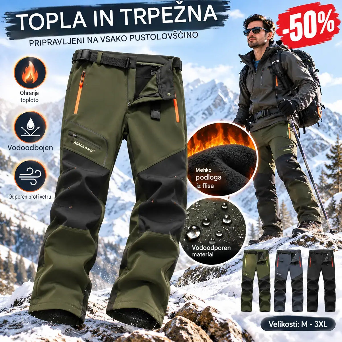 ⭐🏃‍♂️【S–5XL】2026 Nove moške outdoor hlače za jesen in zimo – tople, flis, nepremočljive in odporne proti vetru