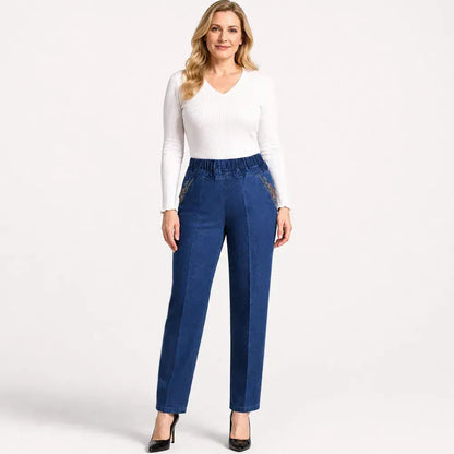 ❤️👖 Zadnji dan – 50 % popust 【L–5XL】 Nove ženske raztegljive kavbojke ravnega kroja s toplo podlogo za jesen in zimo – tople in udobne ✨