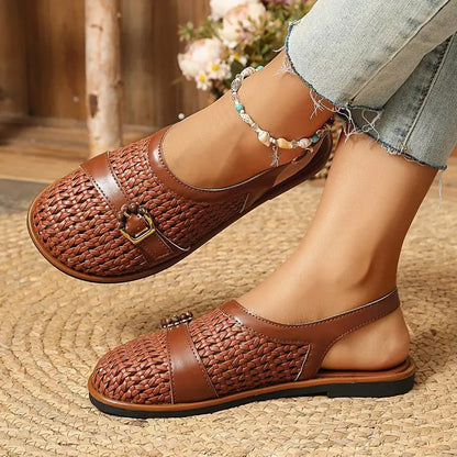 🛍️ Pohodlí a svěžest! Nízké pletené sandály s uzavřenou špičkou a páskem | 36-43