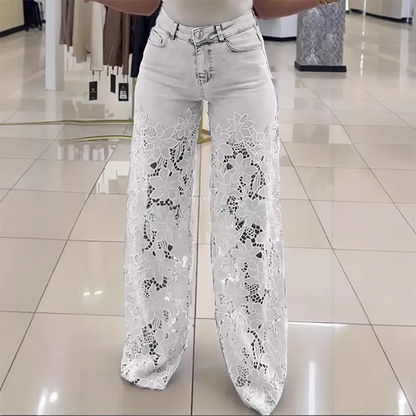 💥 WYPRZEDAŻ MAGAZYNU 💥👖Nowoczesne jeansy z koronkowymi naszywkami-4008670