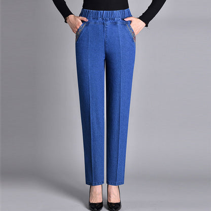 🔥👖 Utolsó nap – 50% kedvezmény 【L–5XL】 Új, női, laza szabású, rugalmas, egyenes szárú farmernadrág meleg béléssel őszre és télre, meleg és kényelmes ✨