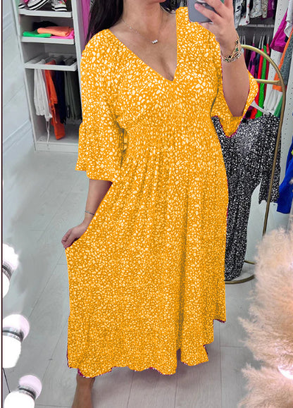🔥🥰【S-5XL】2024 Nowa gorąca sukienka plus size z dekoltem w serek w kwiaty-3665757