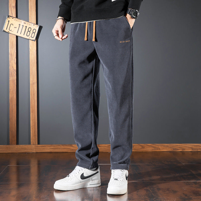 【M-5XL】Pánské podzimní/zimní kalhoty z tlustého manšestru a ženilky-4185621