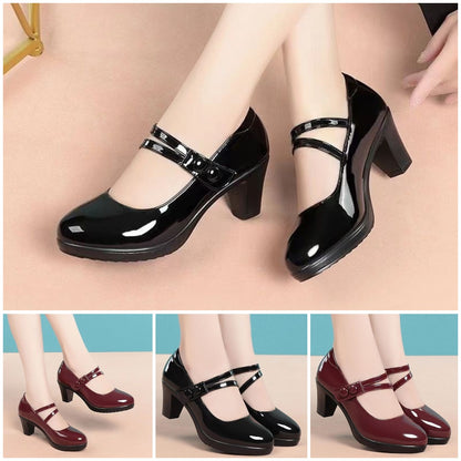 【Rozmiary 35-40】Nowe modne damskie buty na grubym obcasie z klamrą 4202471