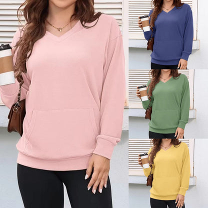 【S-3XL】Damska bluza z kapturem i dekoltem w serek, bez czapki i kieszeni 4176927