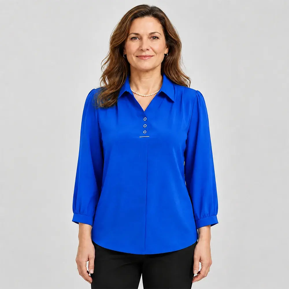 👚 Elegantna majica s polo ovratnikom – klasičen ovratnik, ohlapen kroj, na voljo tudi v velikostih plus size (XL–6XL); mehak in zračen material, idealen za pomlad in jesen.