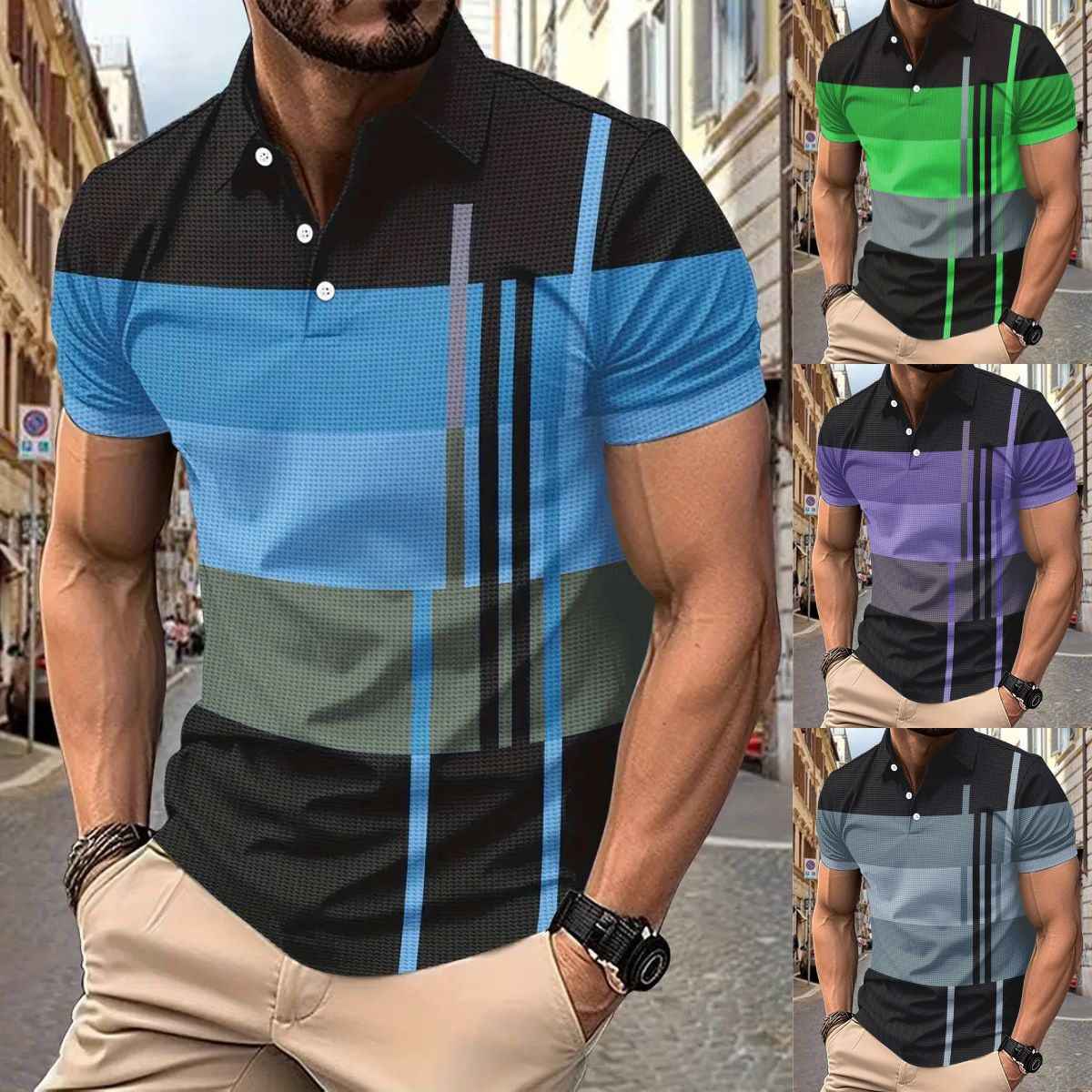 💥Sezónní nabídka 👕Pánské polo tričko s pruhy, krátkým rukávem a límečkem (S-5XL)