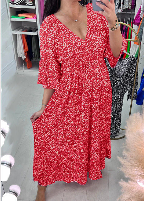 🔥🥰【S-5XL】2024 Nowa gorąca sukienka plus size z dekoltem w serek w kwiaty-3665757