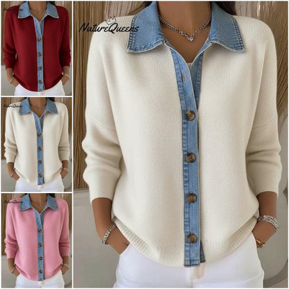 🔥🎉【Oferta specjalna✨】【S-3XL】🌷🙌Nowy zimowy damski kardigan z dzianiny jeansowej z nadrukiem patchworkowym 4187570