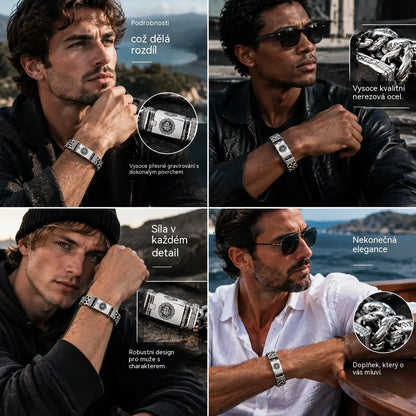 ⌚🕉️Pánský náramek v retro stylu s motivem míru a mantrou šesti znaků – osobitý a silný doplněk.