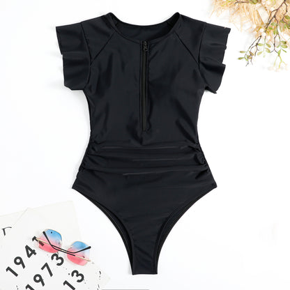[S-2XL] Potištěné konzervativní bikiny s volánkem a polozakrytím na plážovou dovolenou