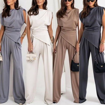 🌸 [S–2XL] Γυναικείο Μονόχρωμο Ασύμμετρο Σετ Δύο Τεμαχίων