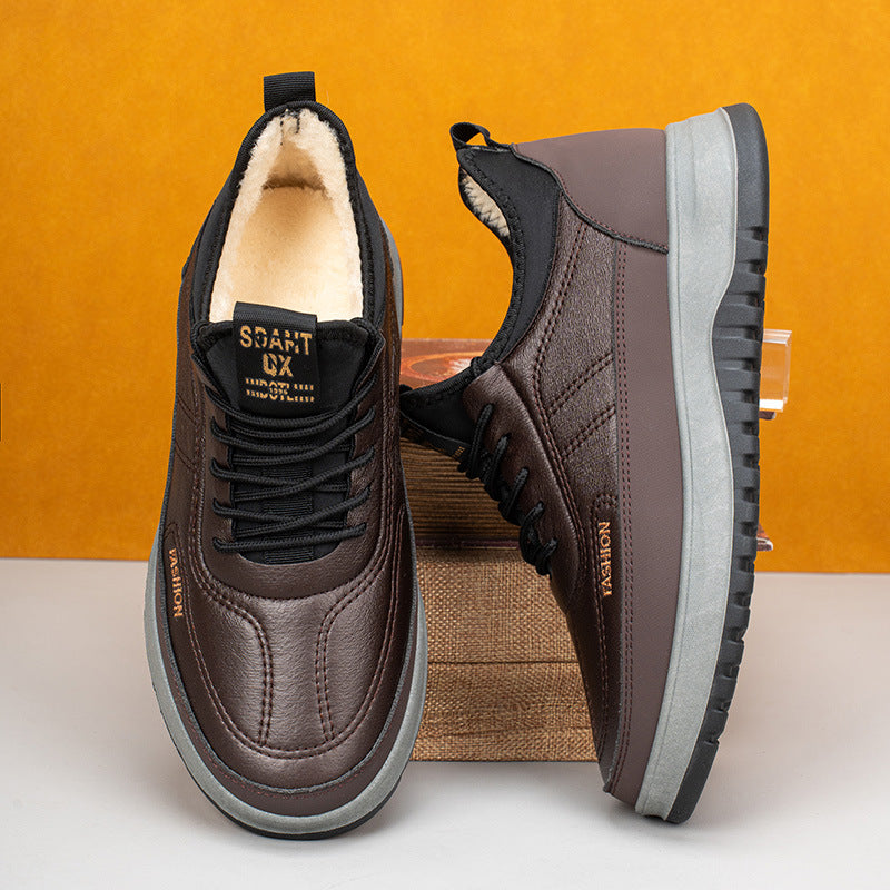 ⛄🔥【39-45】Nuevos zapatos deportivos casuales de invierno para hombre, zapatos de franela impermeables de cuero genuino con suela blanda 4144841