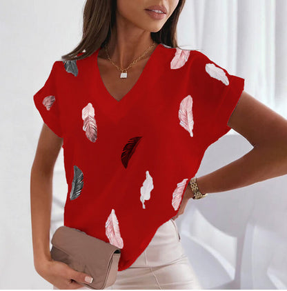 🎉🌈【Ograniczona ilość】🔥✨【S-6XL】2025 Lato Nowy Prosty Wygodny Miękki Damski T-shirt z nadrukiem 3D Piór-3970872