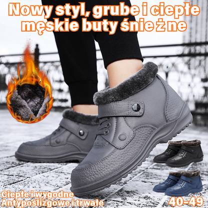 🔥😀Wodoodporne buty męskie na zimę w dużym rozmiarze, wykonane z miękkiej skóry z podszewką z polaru-4155434