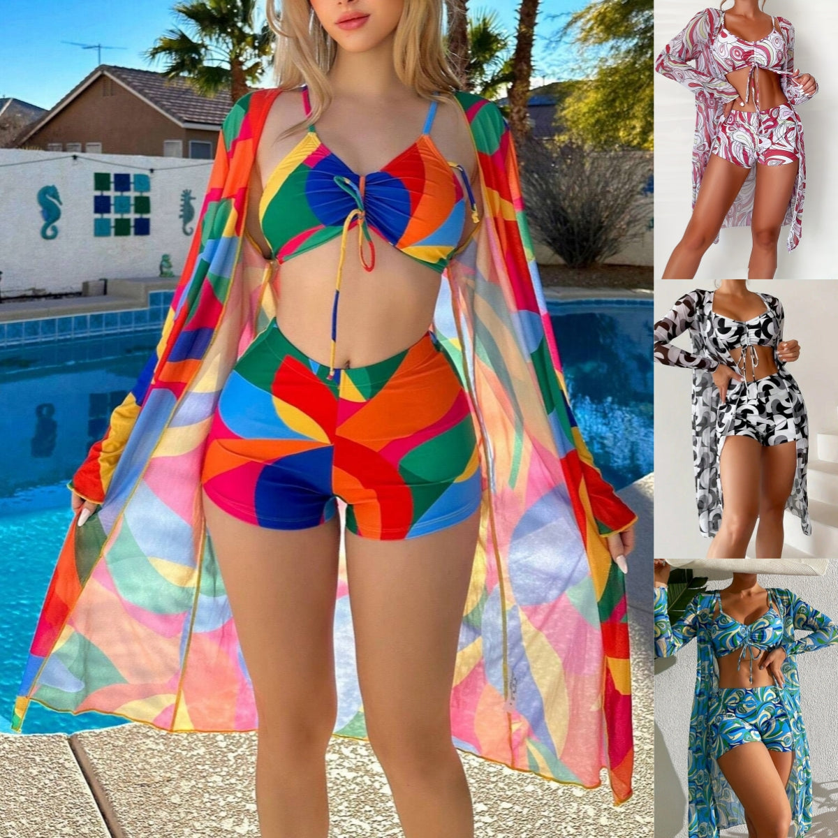 【S–XL】👙 Lehké a pohodlné módní třídílné plavky s potiskem, na výběr z více barev