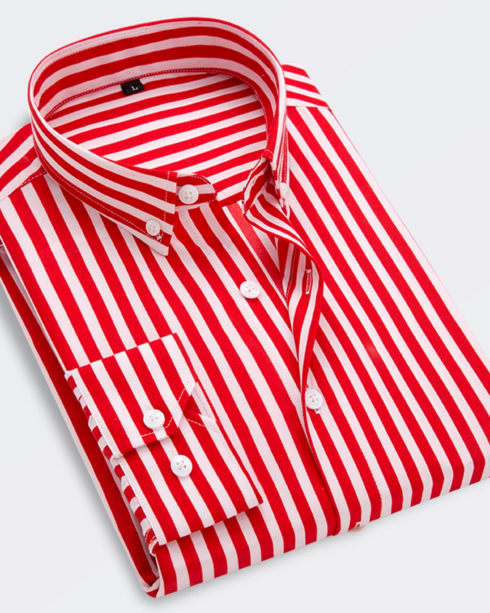 Camisa de negocios a rayas de manga larga para hombre 【M-5XL】 4168800