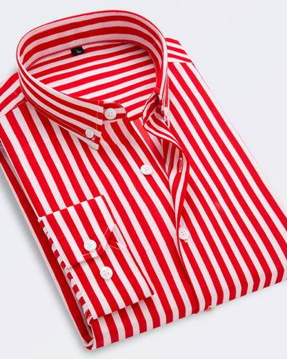 Camisa de negocios a rayas de manga larga para hombre 【M-5XL】 4168800