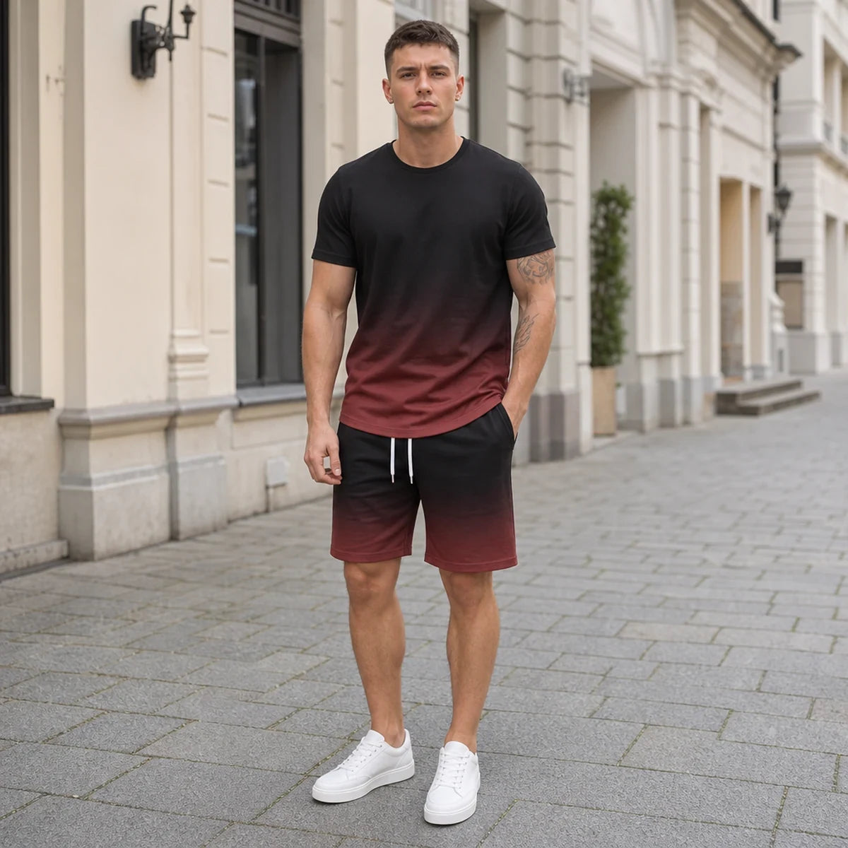 💥【S-6XL】Kontrasztos színű sport szett | Gyorsan száradó, rugalmas, nyári sokoldalú férfi szett