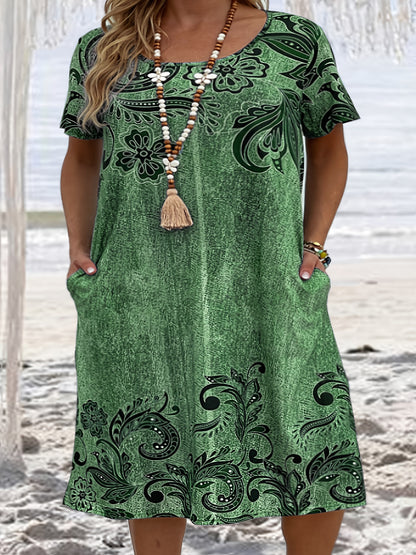 👗[XL-6XL]2024 Nowa damska sukienka z luźnymi kieszeniami z nadrukiem 3D-3578821