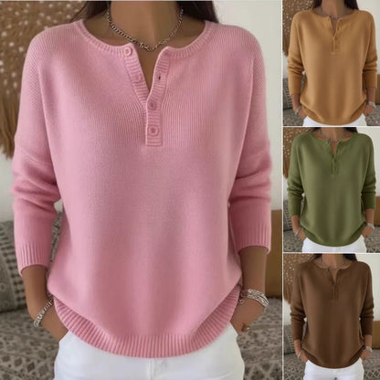 ✨【S-2XL】Suéter de cuello en V de color sólido para mujer, suelto y casual 4181151
