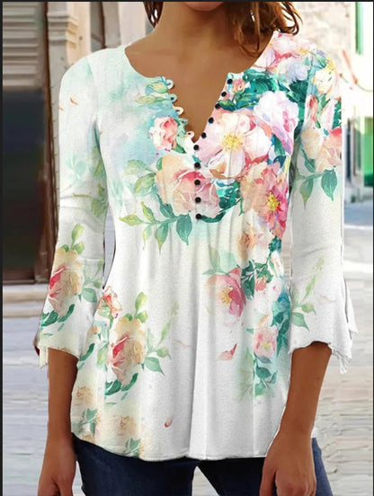 😍【Sleva 50 %!】Stylové dámské tričko s výstřihem do V [S-5XL] s velmi moderním potiskem.