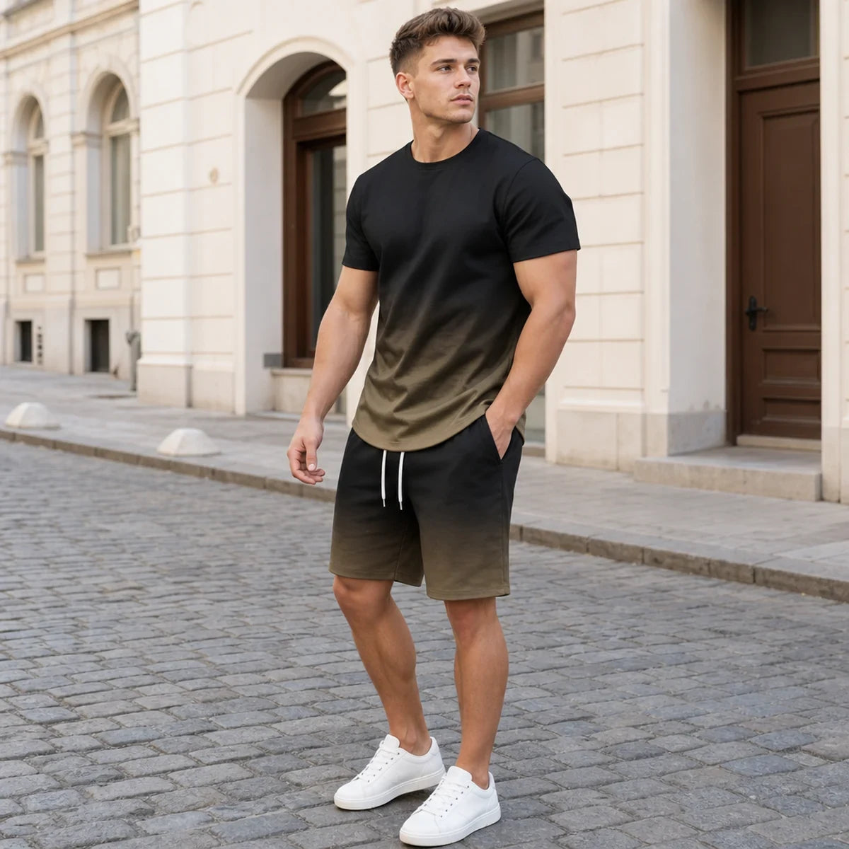 💥【S-6XL】Kontrasztos színű sport szett | Gyorsan száradó, rugalmas, nyári sokoldalú férfi szett