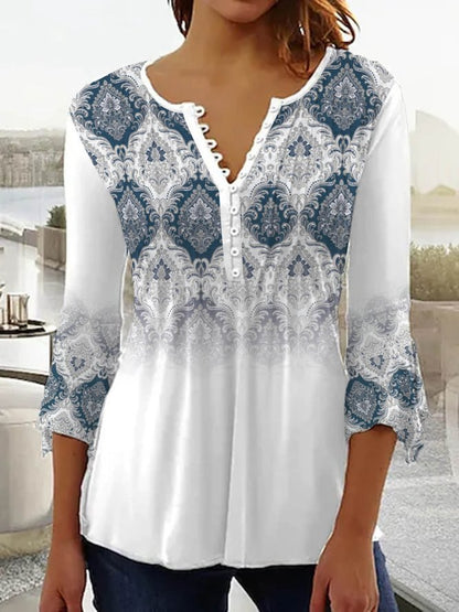 😍【Sleva 50 %!】Stylové dámské tričko s výstřihem do V [S-5XL] s velmi moderním potiskem.