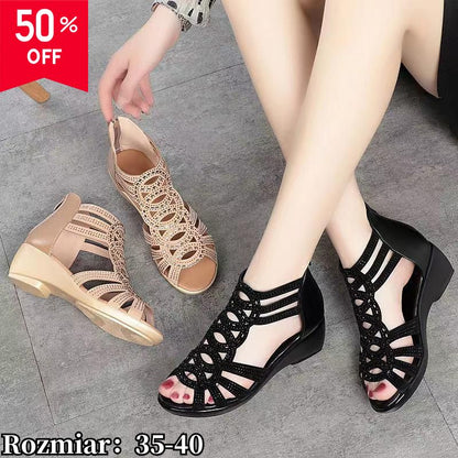 👡【Kup 1, a 2 dostaniesz gratis】【35-40】 Sandały średniej wysokości, oddychające, miękka podeszwa, miękka skóra, modna elastyczność-3931816