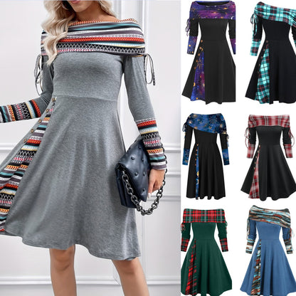 Nowa modna sukienka z długim rękawem i jednym ramieniem (S-3XL) 4176905