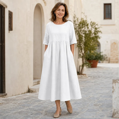 ⏳ Poslední den 50% sleva【S–5XL】Letní jednoduché ležérní prodyšné šaty, univerzální a stylové