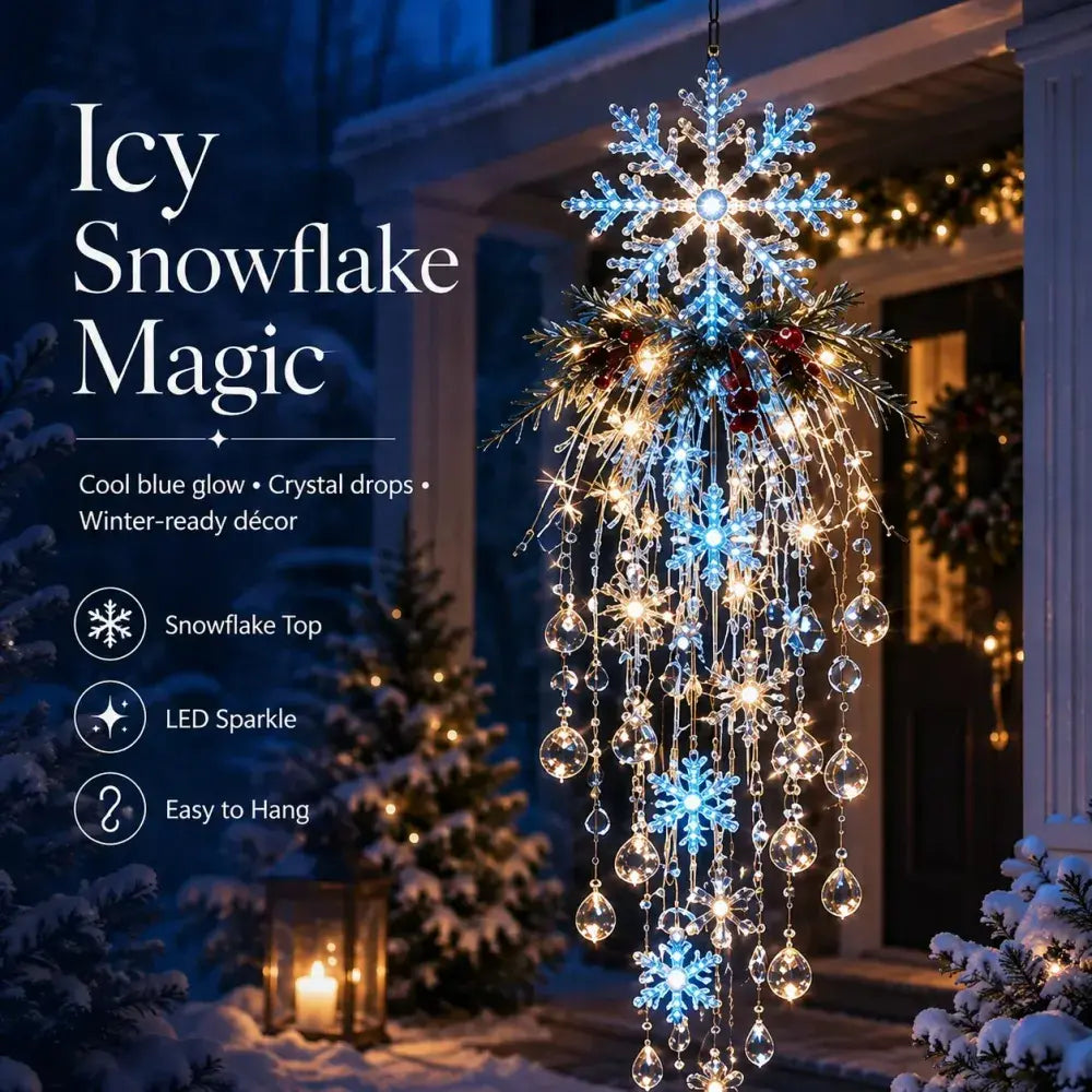 🎄🎅 Vánoční závěsná LED lampa se sněhovou vločkou a křišťálem | Kouzelná záře na verandu ✨
