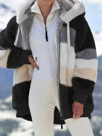🔥 Poslední den – sleva 50 % ❄️【S–5XL】Nový dámský hřejivý kabát pro rok 2026, zateplený plyšový design s kontrastními pruhy ✅ Platba na dobírku
