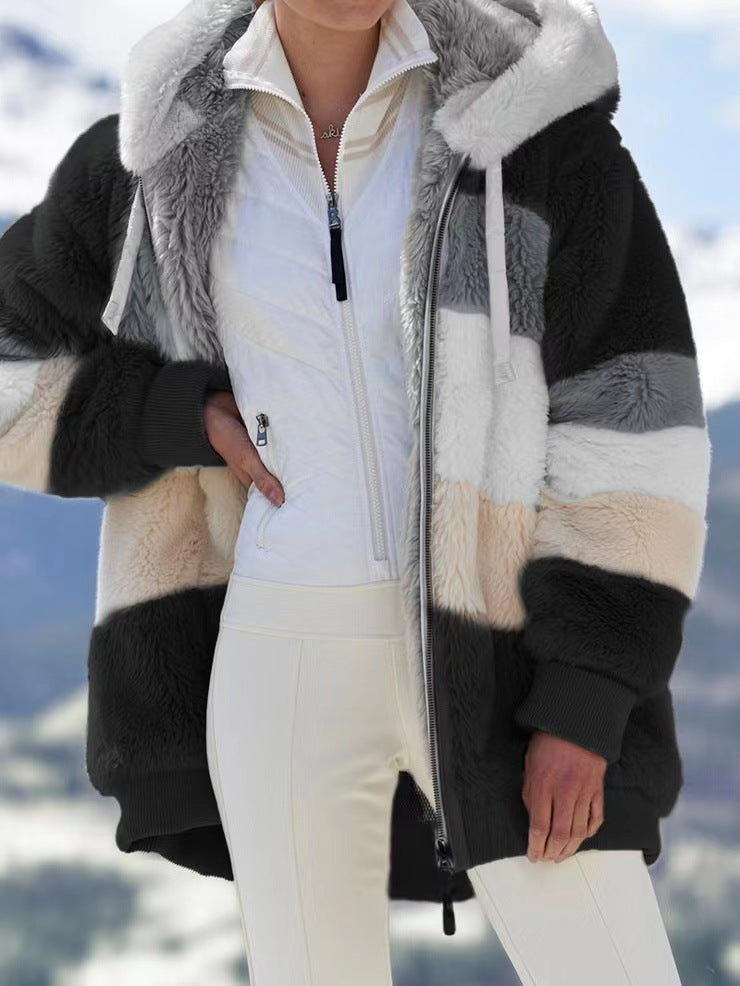 🔥🌟 Poslední den – sleva 50 % ❄️【S–5XL】Nový dámský hřejivý kabát pro rok 2026, zateplený plyšový design s kontrastními pruhy ✅ Platba na dobírku