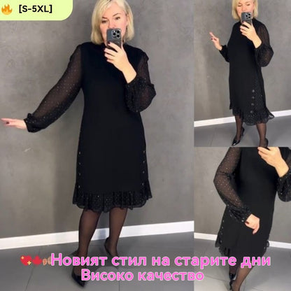 🔥👗【S～5XL】Nova modna enobarvna obleka z dolgimi rokavi in širokimi naborki 4141548