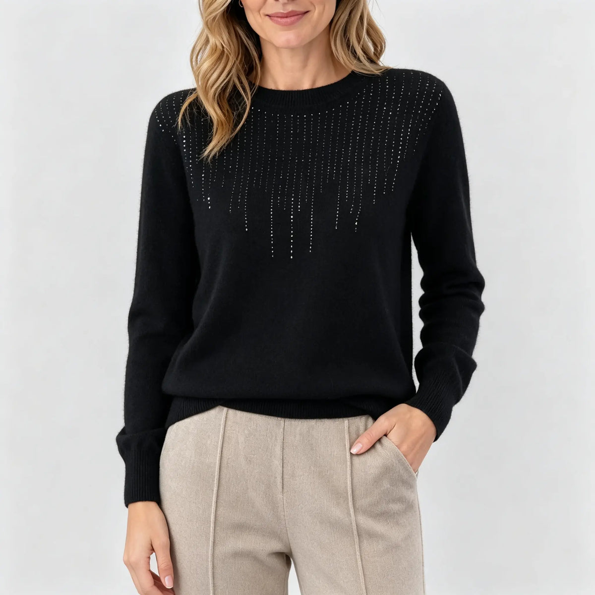 🍁  【Velikosti S–2XL】✨🌷 Eleganten in moden ženski pleten zgornji del visoke kakovosti z okroglim izrezom.