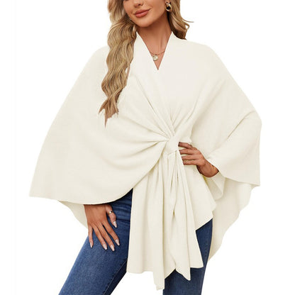 💃🧣🐑🔥【Univerzální velikost pro všechny】Elegantní jednodílný jednobarevný měkký šálový kabát/plášť pro dámy 4185878