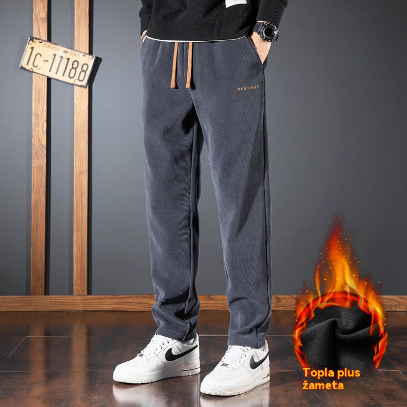 【M-5XL】Pánské podzimní/zimní kalhoty z tlustého manšestru a ženilky-4185621