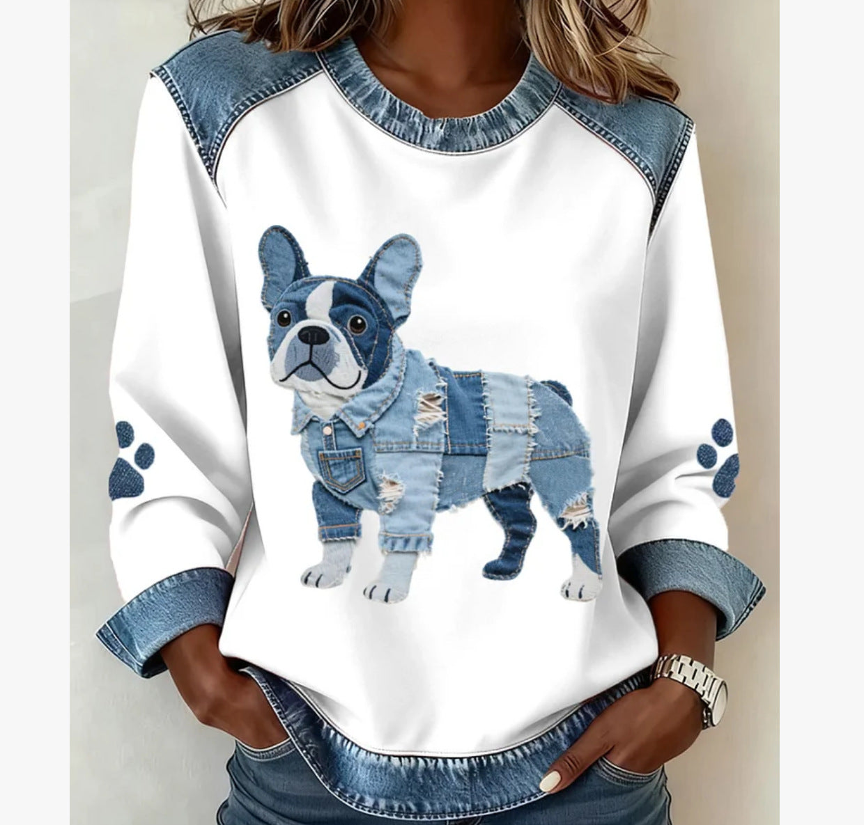 🔥【S-5XL】2026 Nowa mikina dżinsowa z kapturem w stylu patchworku z roku-4177536
