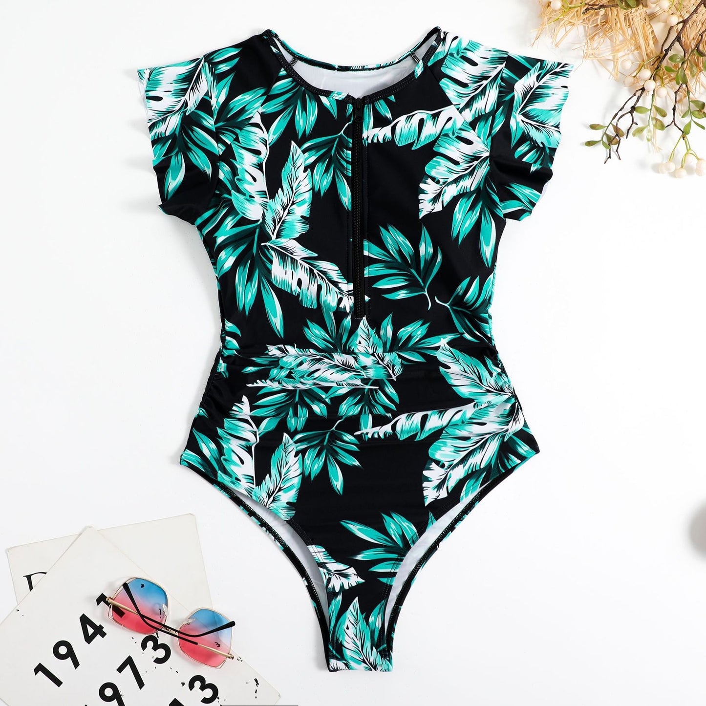 [S-2XL] Potištěné konzervativní bikiny s volánkem a polozakrytím na plážovou dovolenou