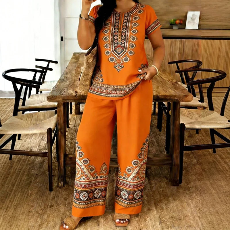 🥼 Compleu de Vară Premium: Bluză cu Decolteu în V și Pantaloni Lejeri – Material Fluid, Efect de Alungire, 6 Culori, S-2XL! ✨☀️