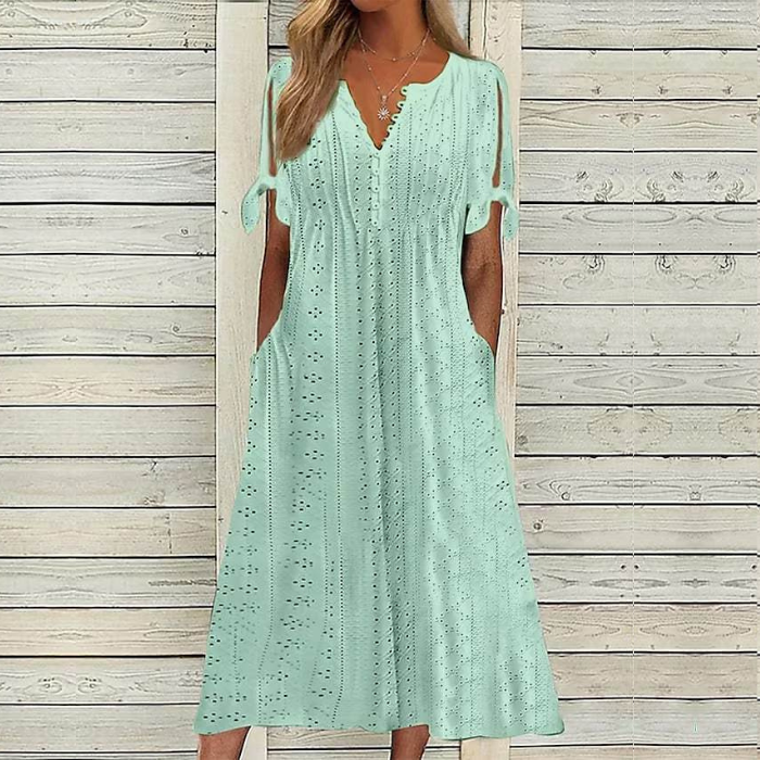 【S-5XL】Nowa, elegancka sukienka damska w jednolitym kolorze 4225462