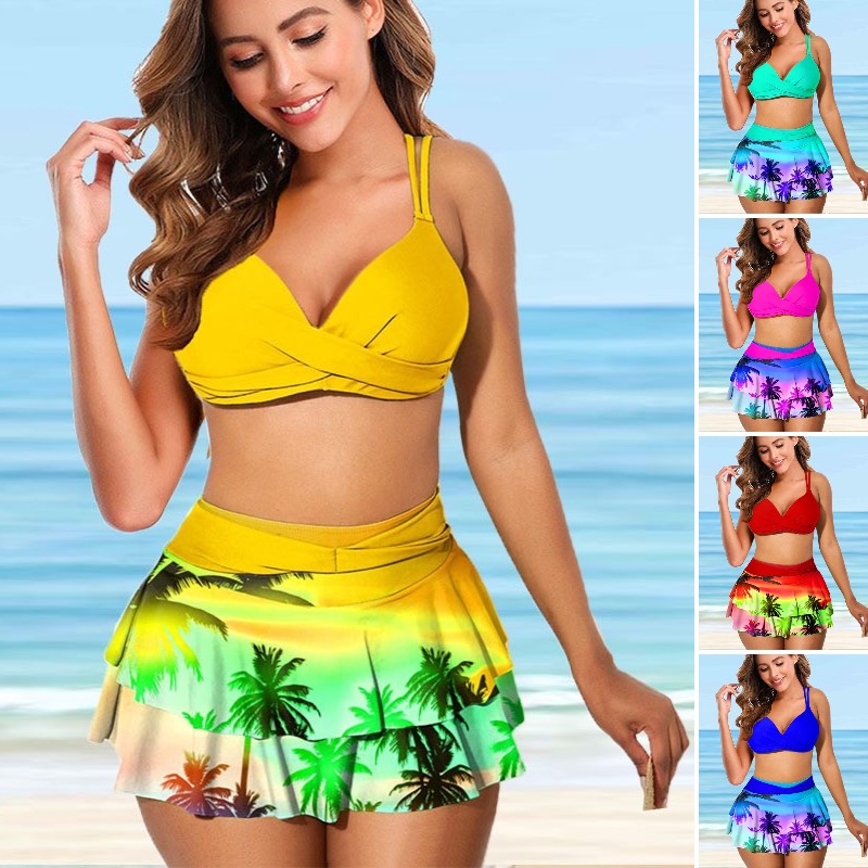 🏖️【S–3XL】✨ Letní vysoké módní plavky s potiskem, rychleschnoucí a prodyšný materiál