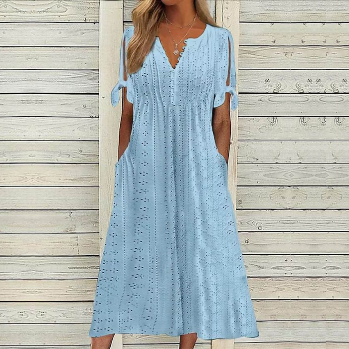 【S-5XL】Nowa, elegancka sukienka damska w jednolitym kolorze 4225462