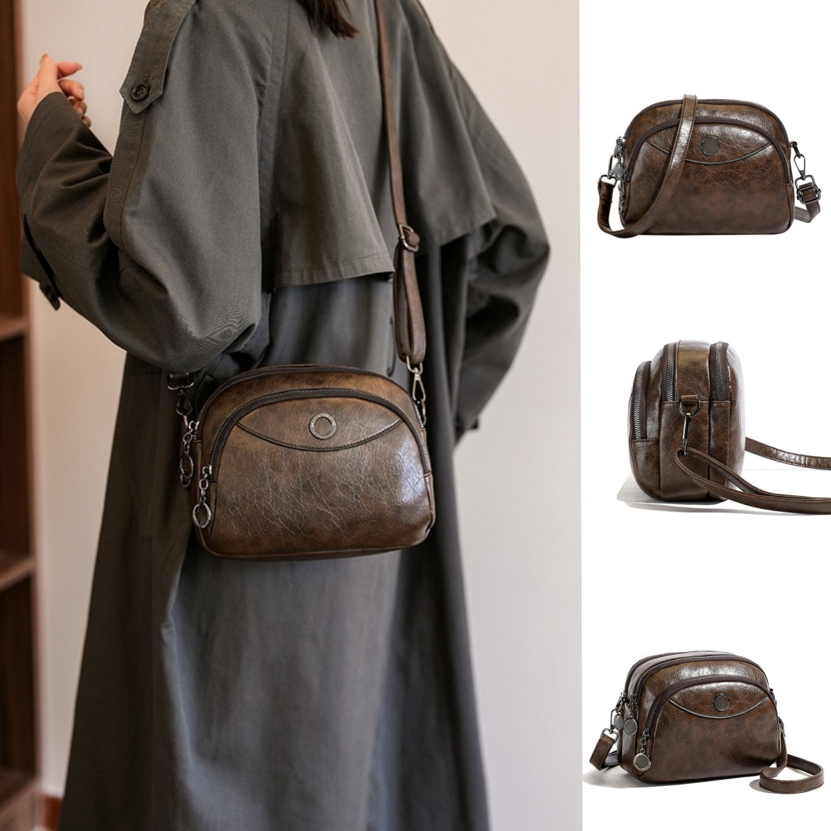👜 Nová měkká kožená crossbody kabelka, velká kapacita, vícevrstvý design, moderní retro styl. 4234413